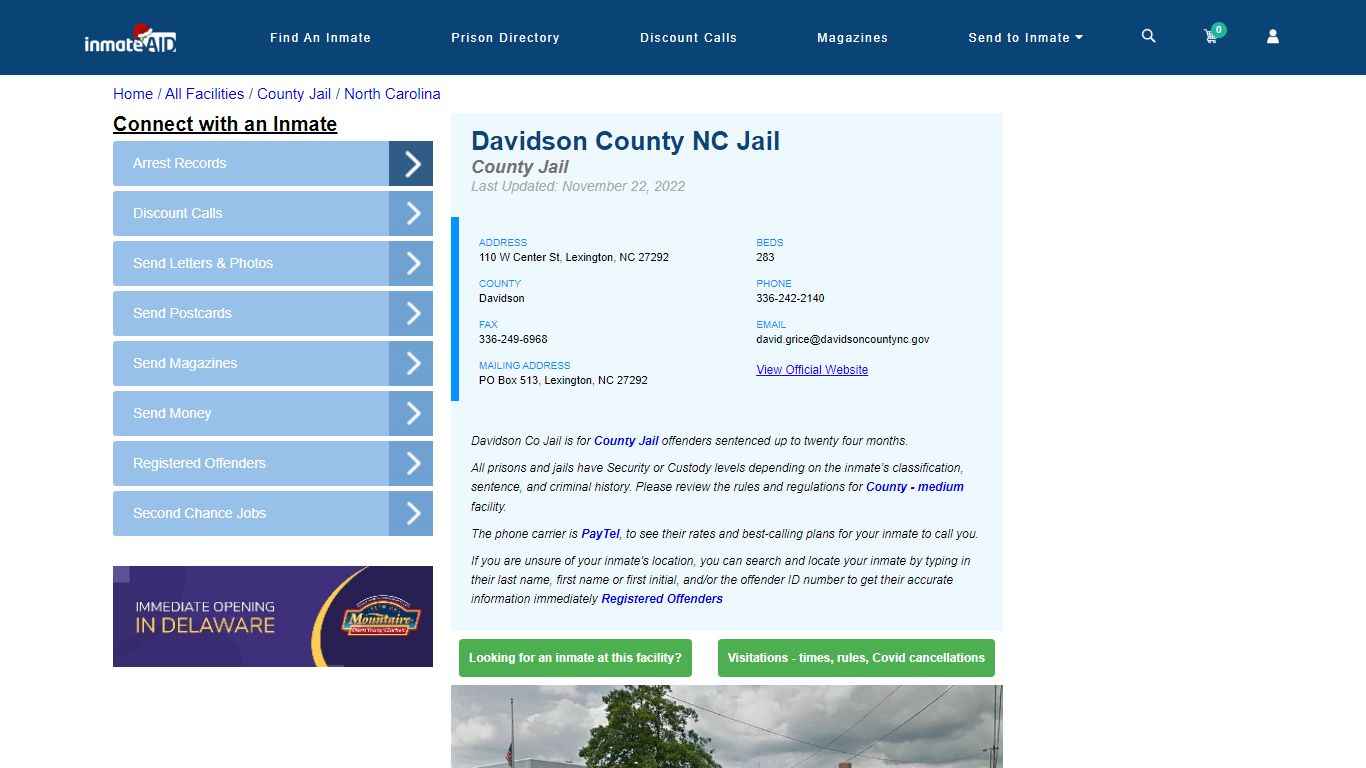 Davidson County NC Jail - Inmate Locator - Lexington, NC